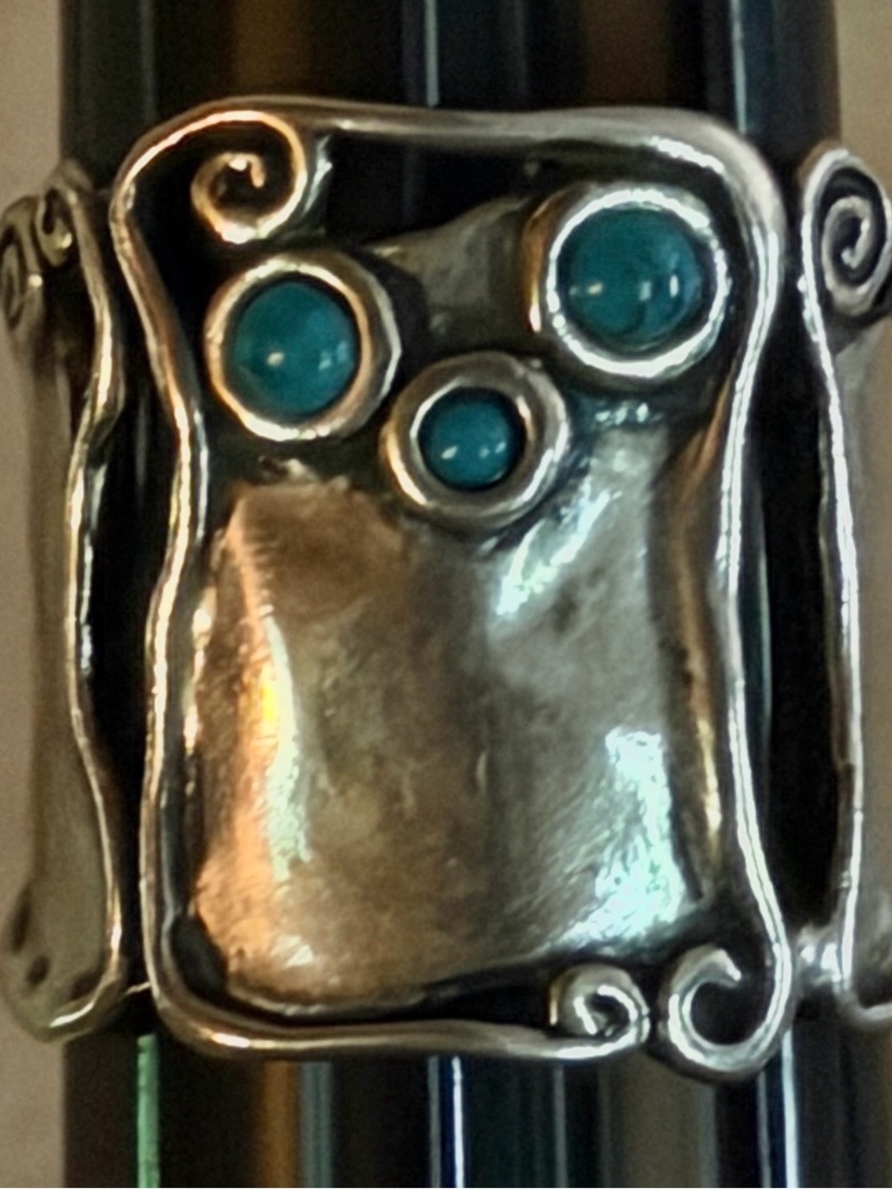 Grace & Heart Sterling Silver Ring with Turquoise Blue Cabochons 10